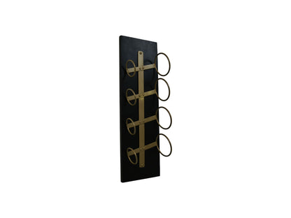 Hanging wine rack 4 bottles - 20x13x65 - Black/gold - Mango wood/metal