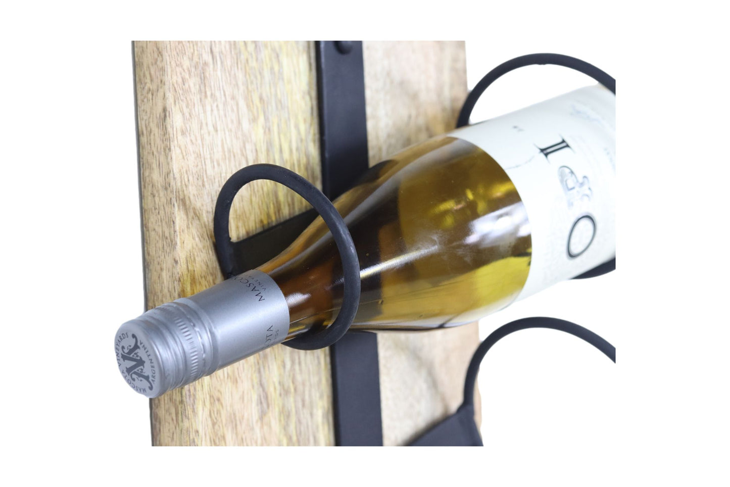 hangend wijnrek 4 flessen - 20x14x65 - naturel/zwart - mangohout/metaal
