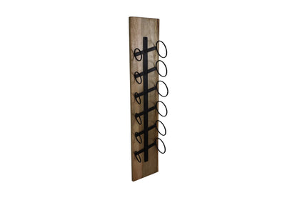 Hanging wine rack 6 bottles - 20x13x100 - Natural/black - Mango wood/metal