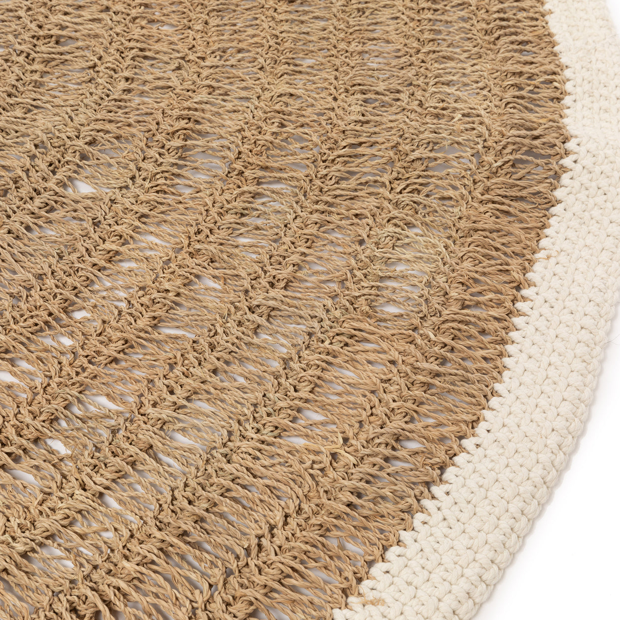 het seagrass & katoen rond tapijt - naturel wit - 150