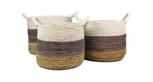 Malibu basket set - natural/purple/white - raffia/seagrass - set of 3