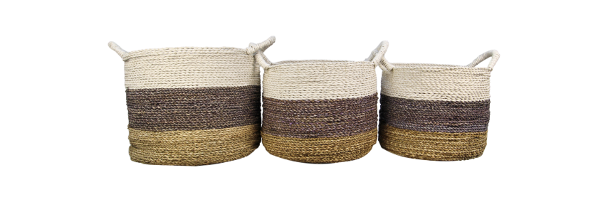 malibu basket set - natural/purple/white - raffia/seagrass - set of 3