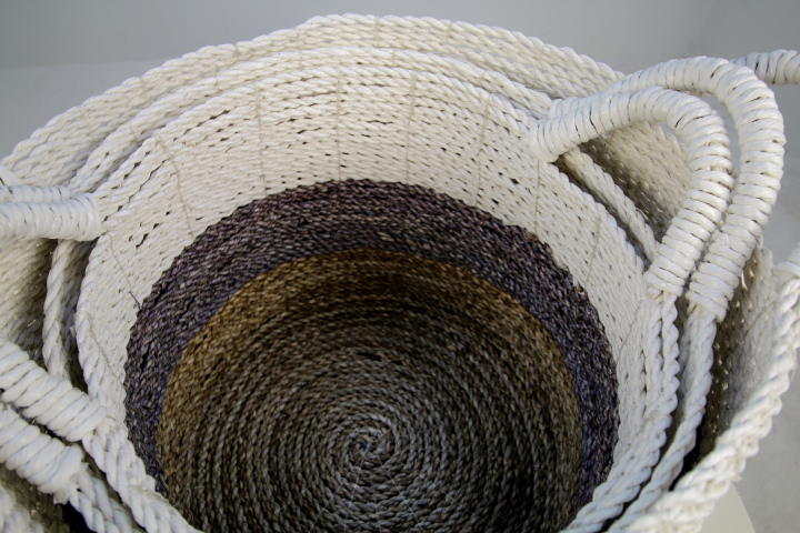 malibu basket set - natural/purple/white - raffia/seagrass - set of 3