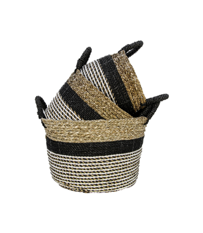 Malibu basket set - black/natural/white - raffia/seagrass - set of 3