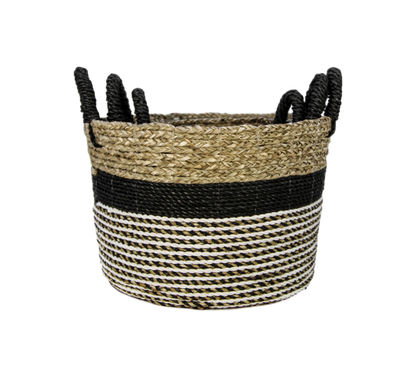 Malibu basket set - black/natural/white - raffia/seagrass - set of 3