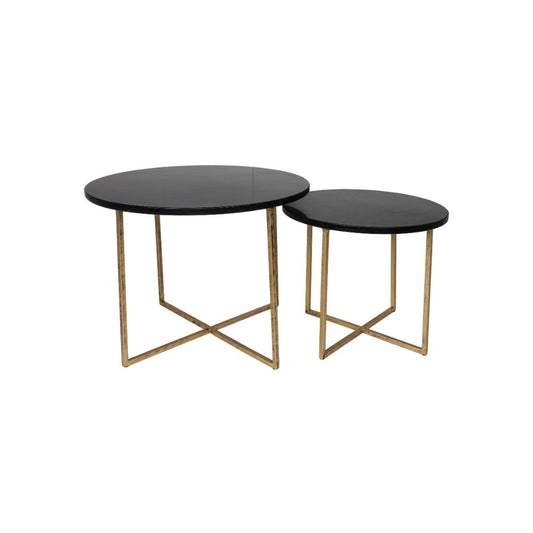 Round Coffee Table - ø61x45/ø46x39 - black marble - gold - set of 2