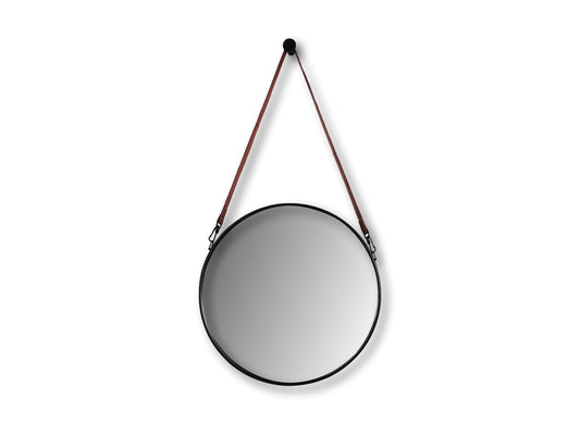 Round wall mirror with strap - ø45 cm - black/brown