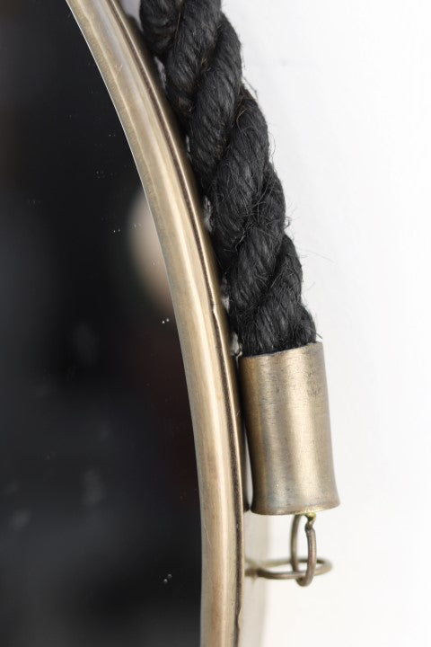 ronde wandspiegel met touw - ø45 cm - antique gold/zwart