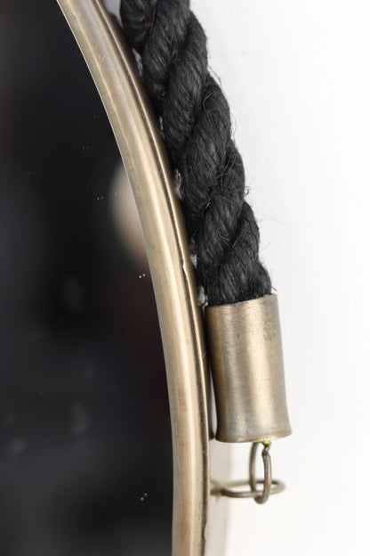 Ronde wandspiegel met touw - ø63x3,5 cm - Antique gold/zwart - Metaal/touw