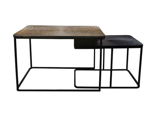 Coffee table Fletcher - 70x50x45/55x40x37 - Gold/black - Aluminum/Iron