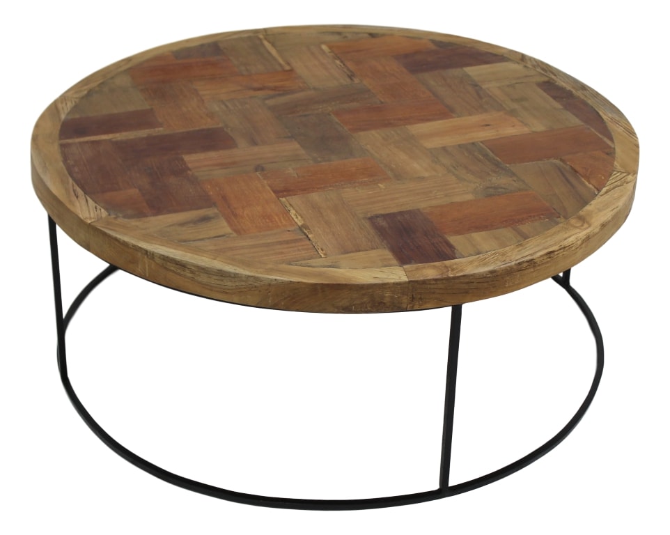 mosaic coffee table - ø80 cm - teak/iron