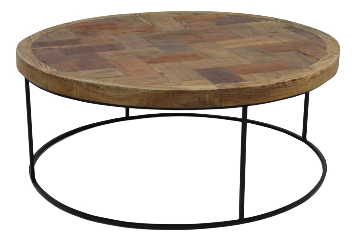 mosaic coffee table - ø80 cm - teak/iron