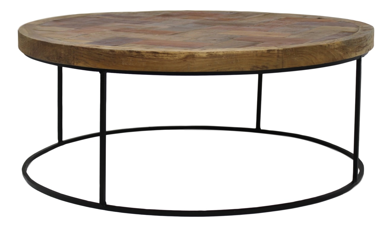 mosaic coffee table - ø80 cm - teak/iron