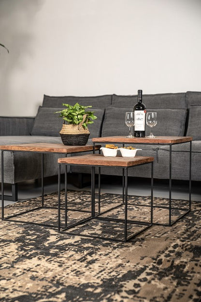 Coffee table set Austin - recycled Java wood/iron - set of 3