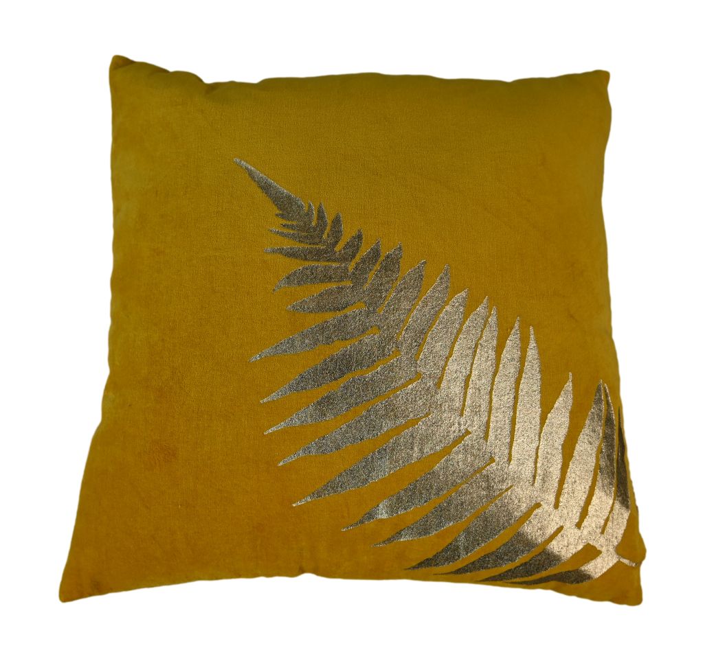 decorative cushion with print - 45x45 - mustard yellow/gold - velvet