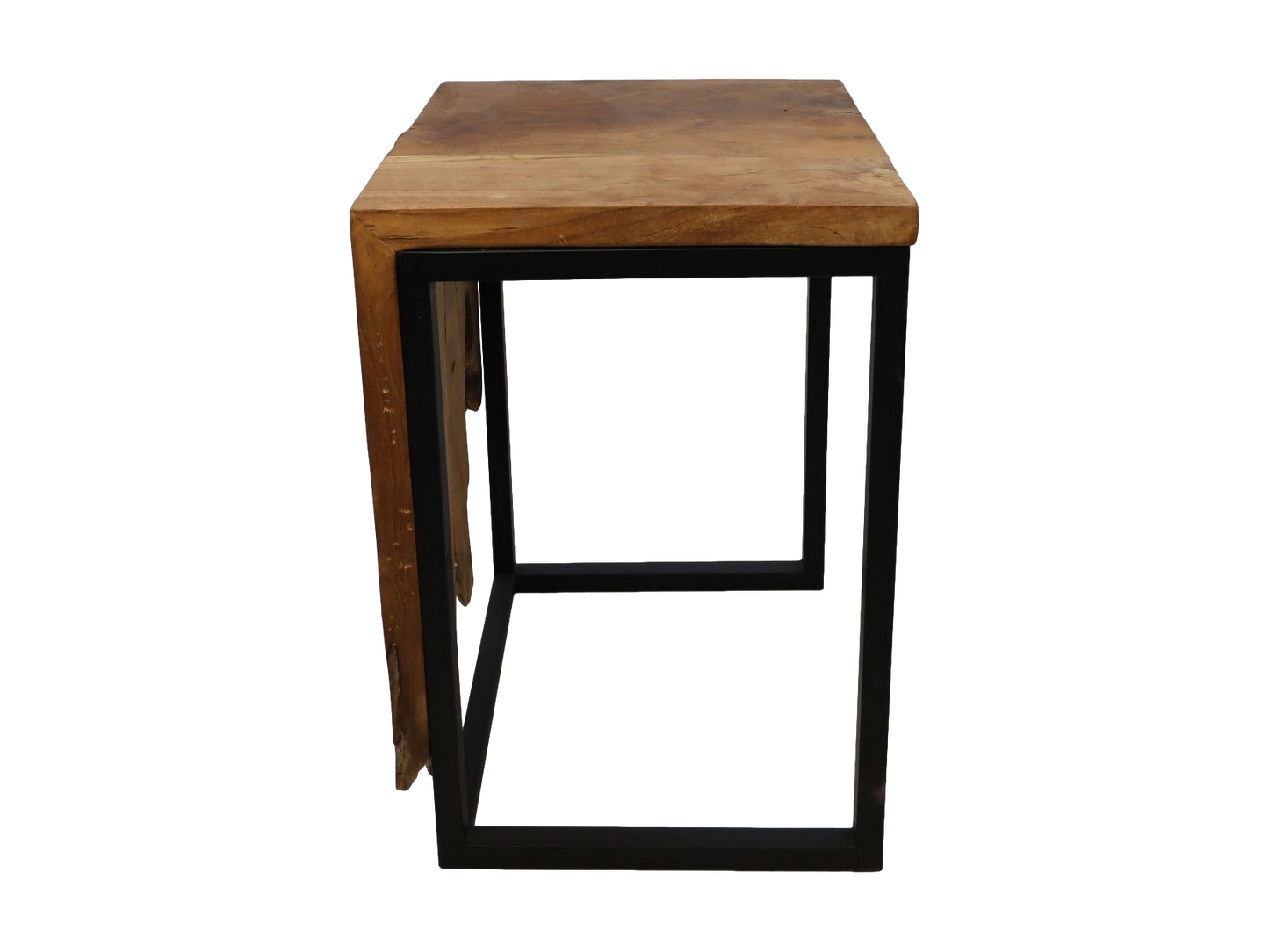 small flower table - 35x35x50 - natural/black - teak wood/iron