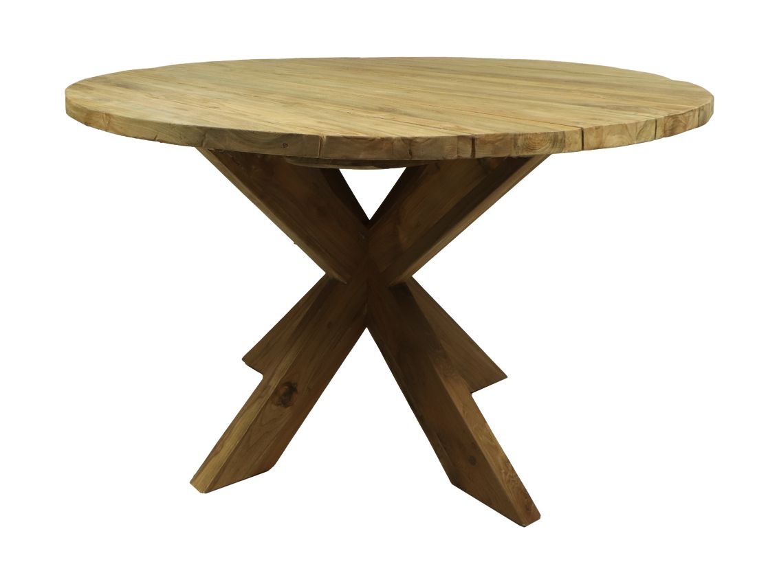 round garden table with cross leg - ø125x77 - natural - old teak