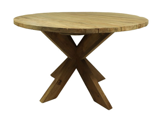 Tuintafel rond met kruispoot - ø125x77 - Naturel - Oud teakhout