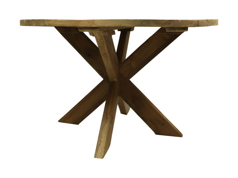 round garden table with cross leg - ø125x77 - natural - old teak