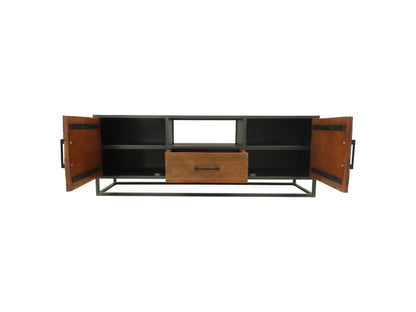 Tv meubel Verona - 150x40x55 - Naturel/zwart - Mangohout/metaal
