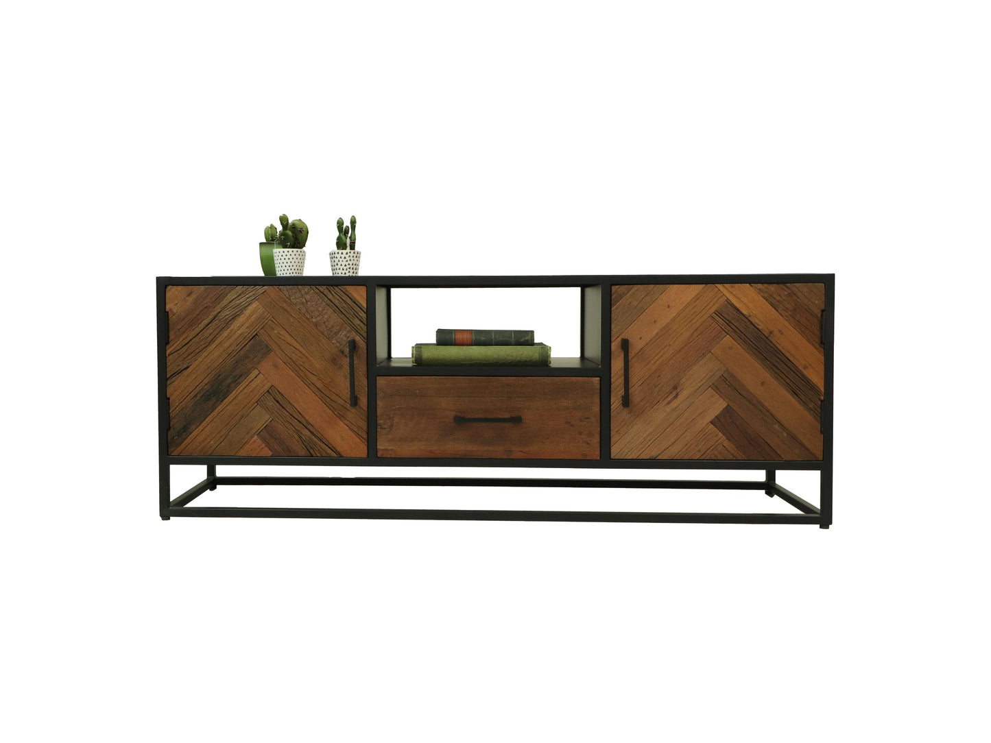 tv meubel verona - 150x40x55 - naturel/zwart - mangohout/metaal