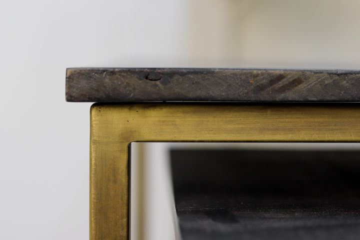 vierkante salontafel finnley - 70x70 cm - black wash/antique gold - set van 2