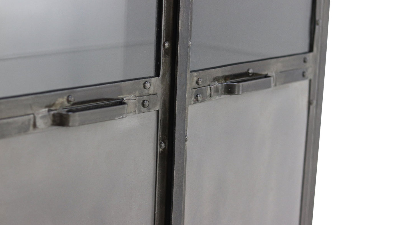 vitrinekast brooklyn - 90x40x180 - natural steel - ijzer/glas