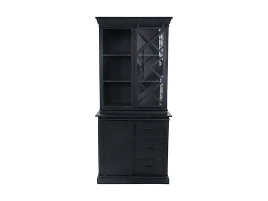 Display cabinet Melbourne - 95x45x195 - Black - Rustic mango wood/iron