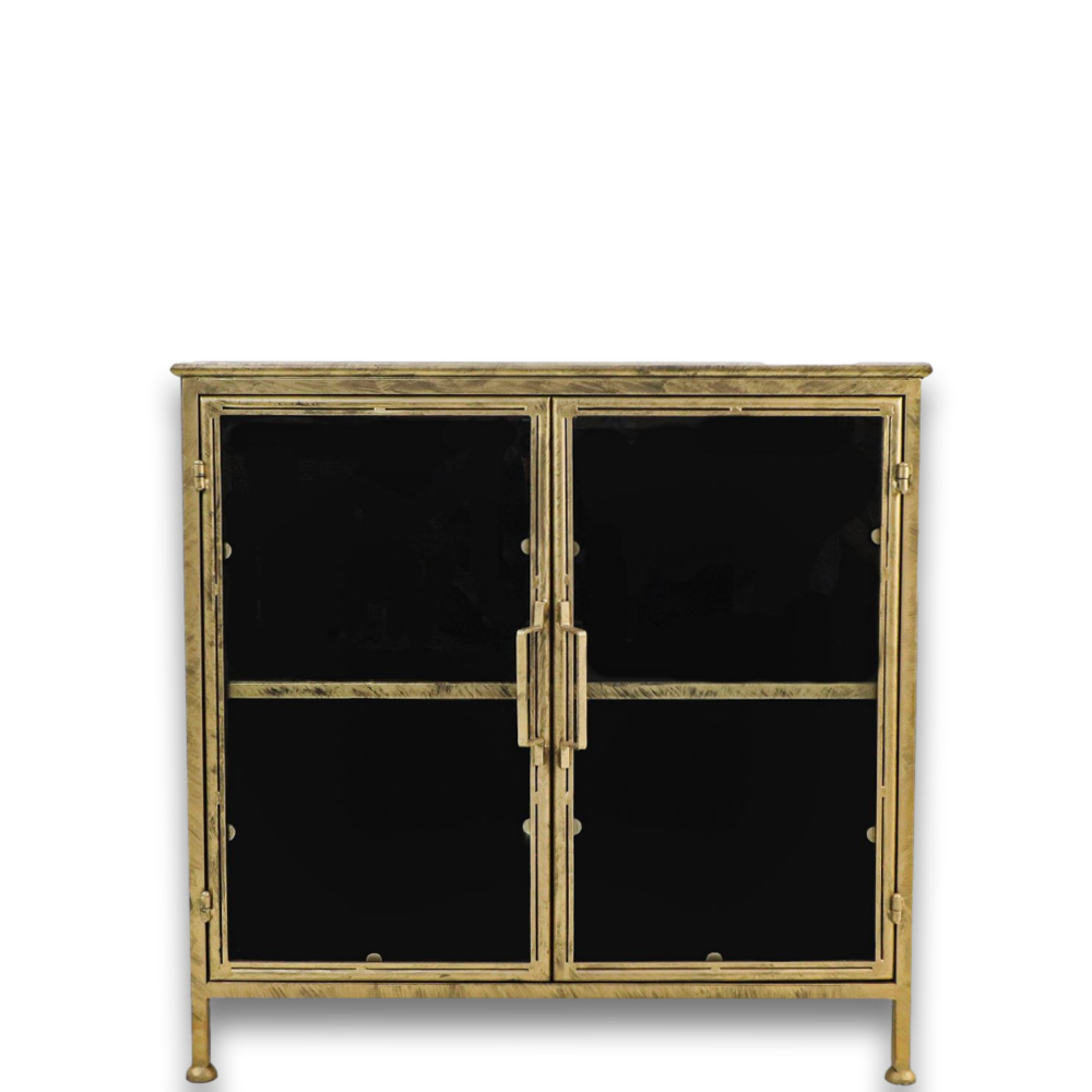vitrinekastje fletcher - 93x42x90 - antique gold - metaal/glas