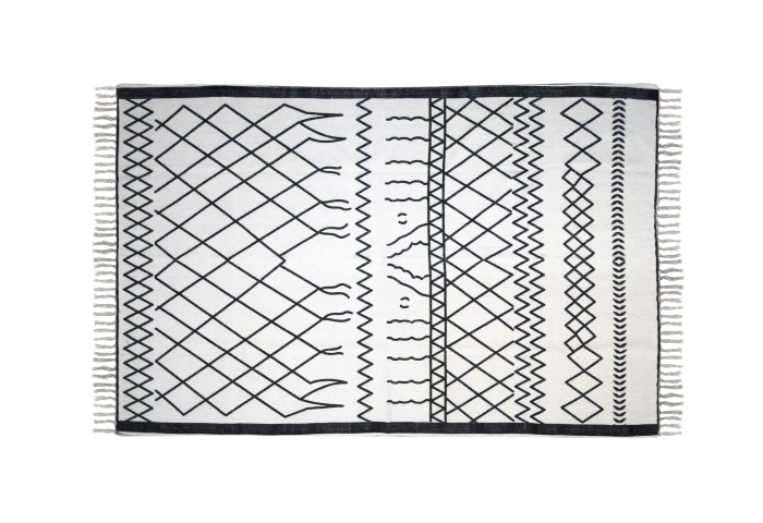 vloerkleed - katoen - 180x120 cm - wit/zwart