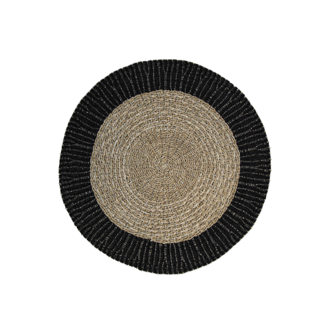 vloerkleed malibu - ø150 cm - raffia/zeegras - naturel/zwart