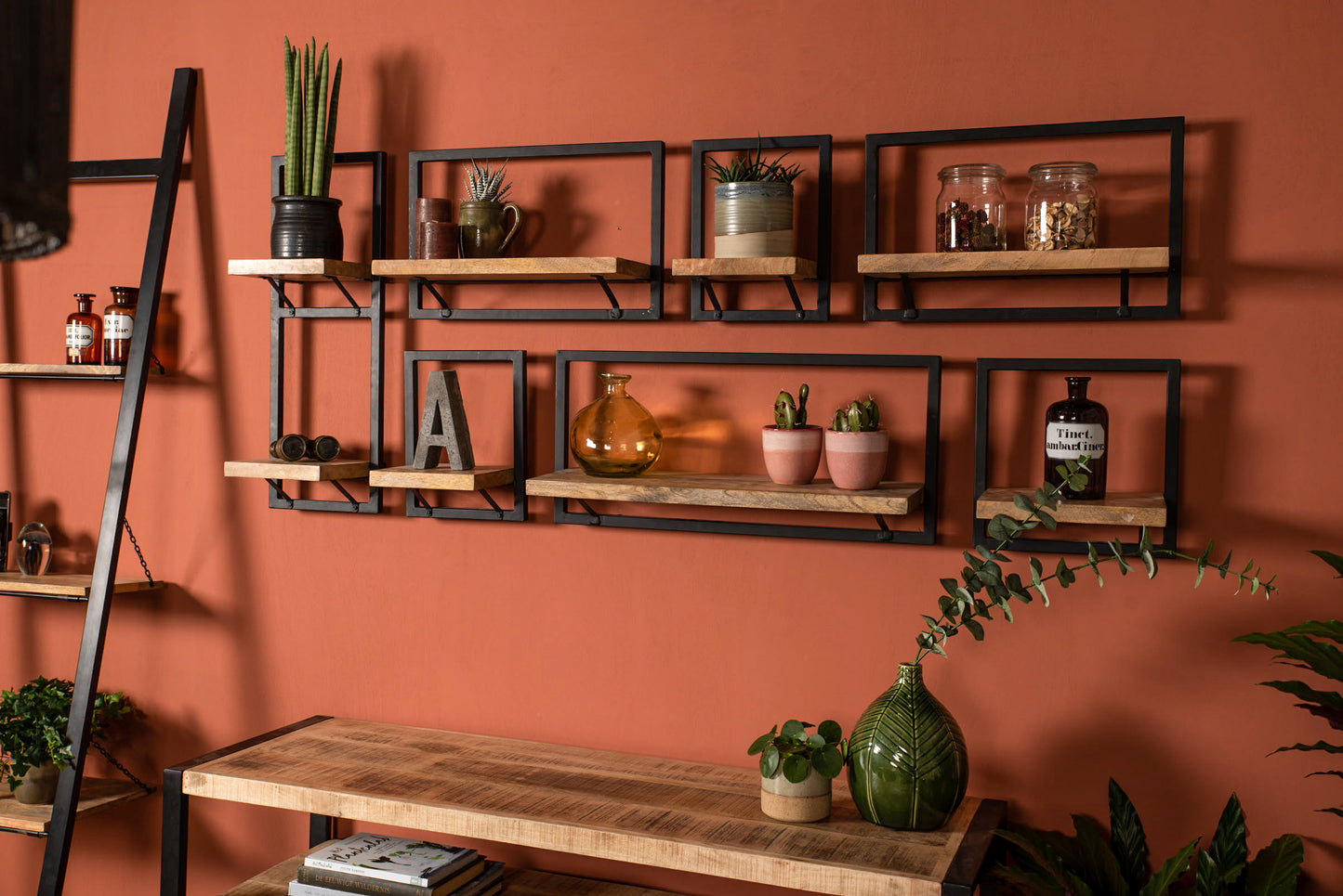 wall shelf levels - 51x32 cm - mango wood/iron