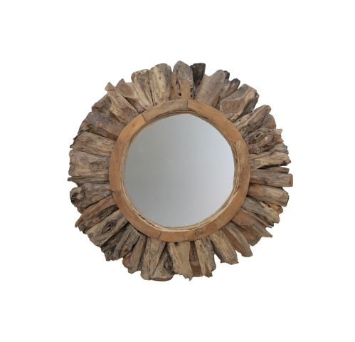 Wall mirror Sun - ø108 cm - teak root wood