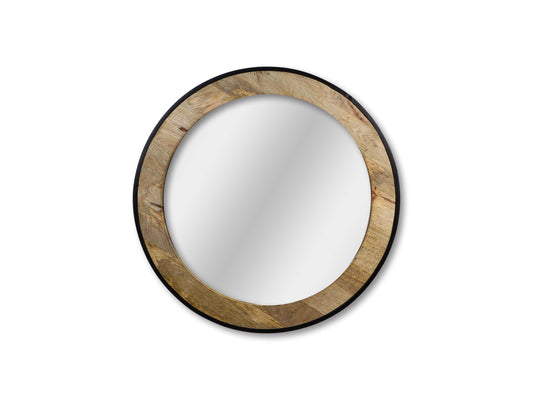 Wandspiegel rond - ø90x5 - Naturel/zwart - Teakhout