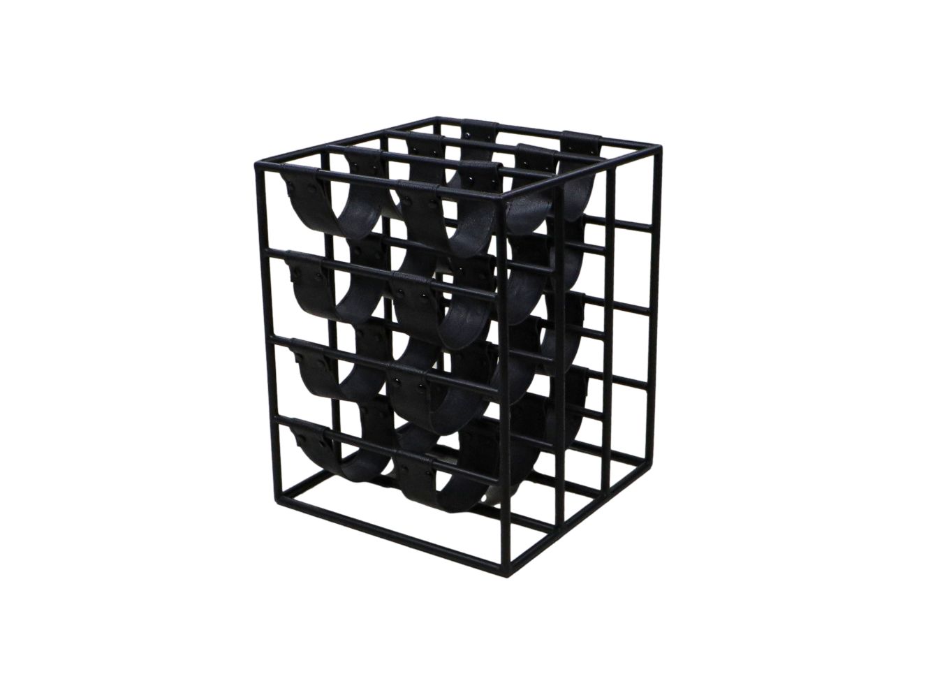 wine rack 12 bottles - 32x33x40 - black - metal/faux leather