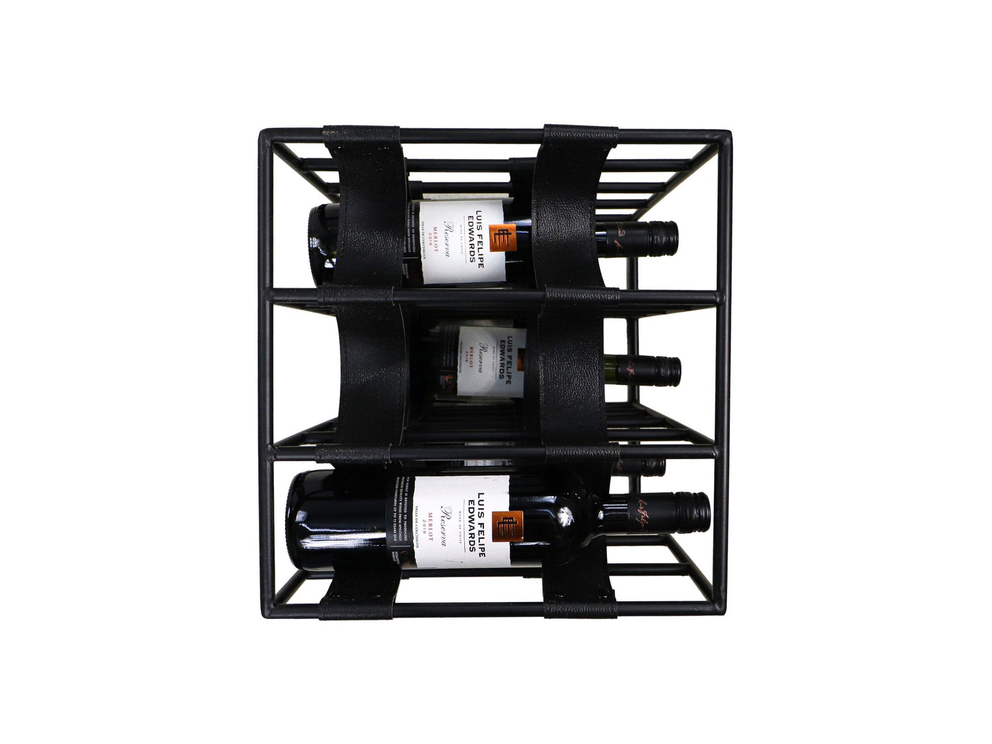 wine rack 12 bottles - 32x33x40 - black - metal/faux leather