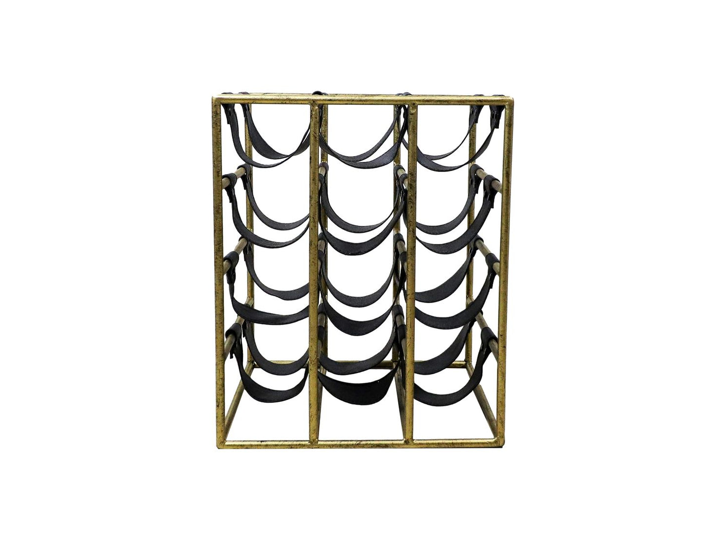 wine rack 12 bottles - 33x32x40 - antique gold/black - metal/faux leather