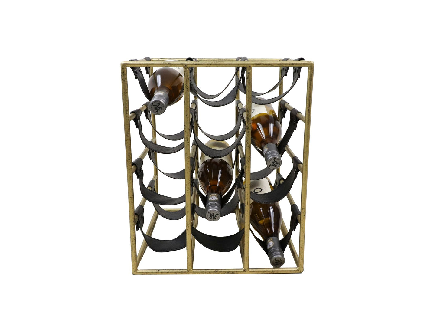 wine rack 12 bottles - 33x32x40 - antique gold/black - metal/faux leather