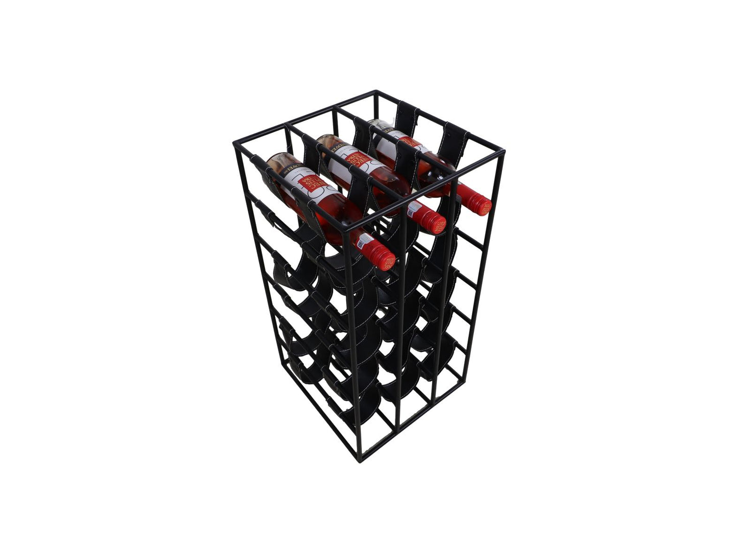 wijnrek 18 flessen - 33x33x64 - zwart - metaal/kunstleer